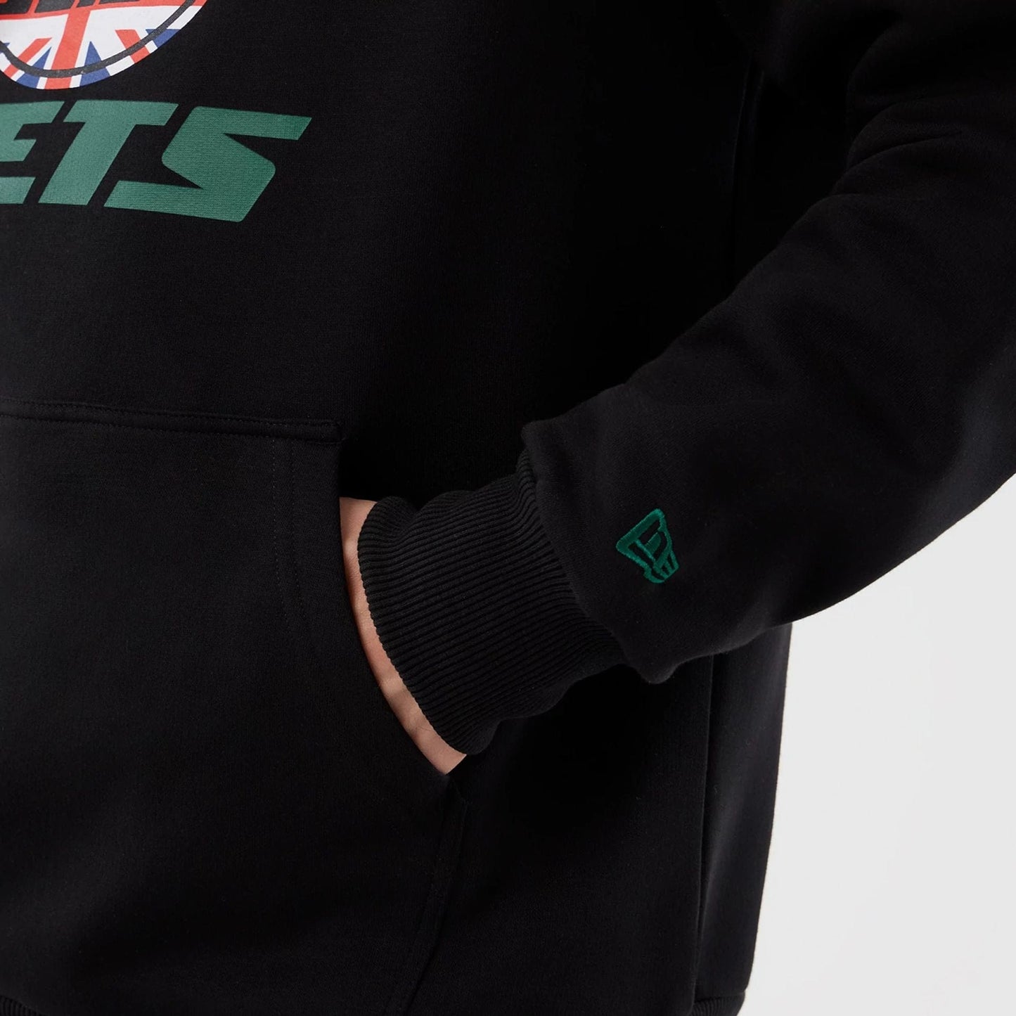 The Male model is wearing New York Jets NFL International Series Games Black Pullover Hoodie  5