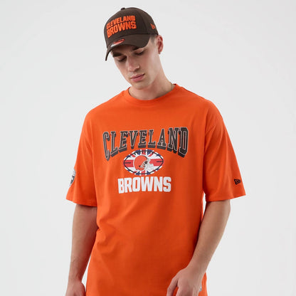 The Male model is wearing Cleveland Browns NFL International Series Games Orange Oversized T-Shirt  3