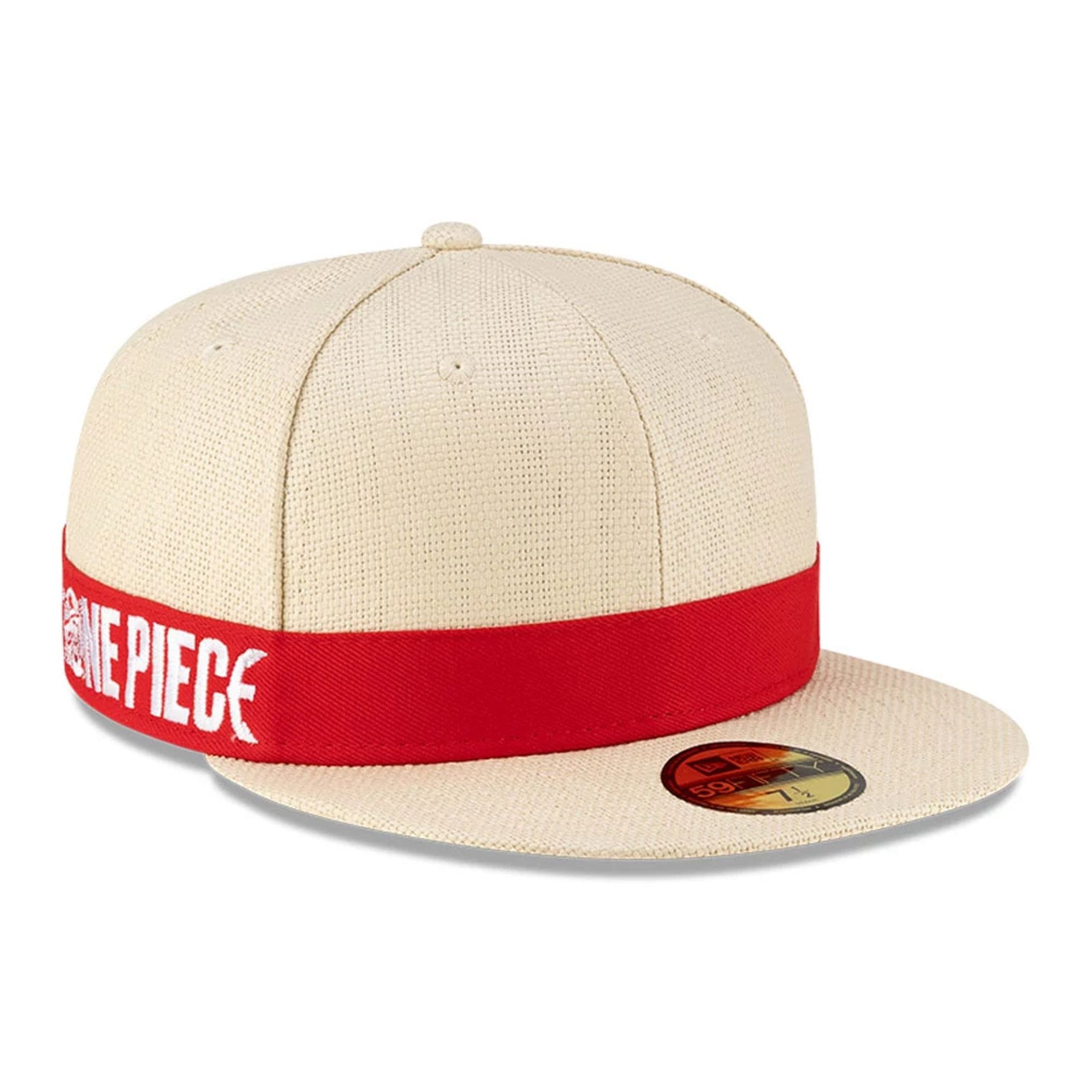 Pictured is this The Straw Hat Pirates One Piece 59FIFTY Fitted cap in light beige. 1
