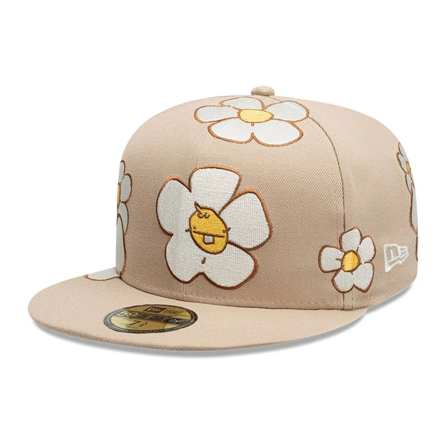 This is a  New Era x Rodrigo Roji Flowers Light Beige 59FIFTY Fitted Cap 1