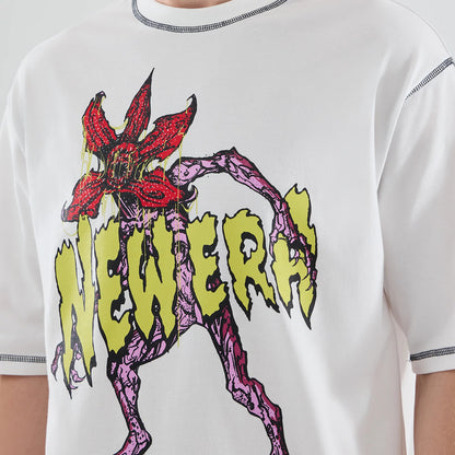 The Male model is wearing Stranger Things White Oversized T-Shirt 3