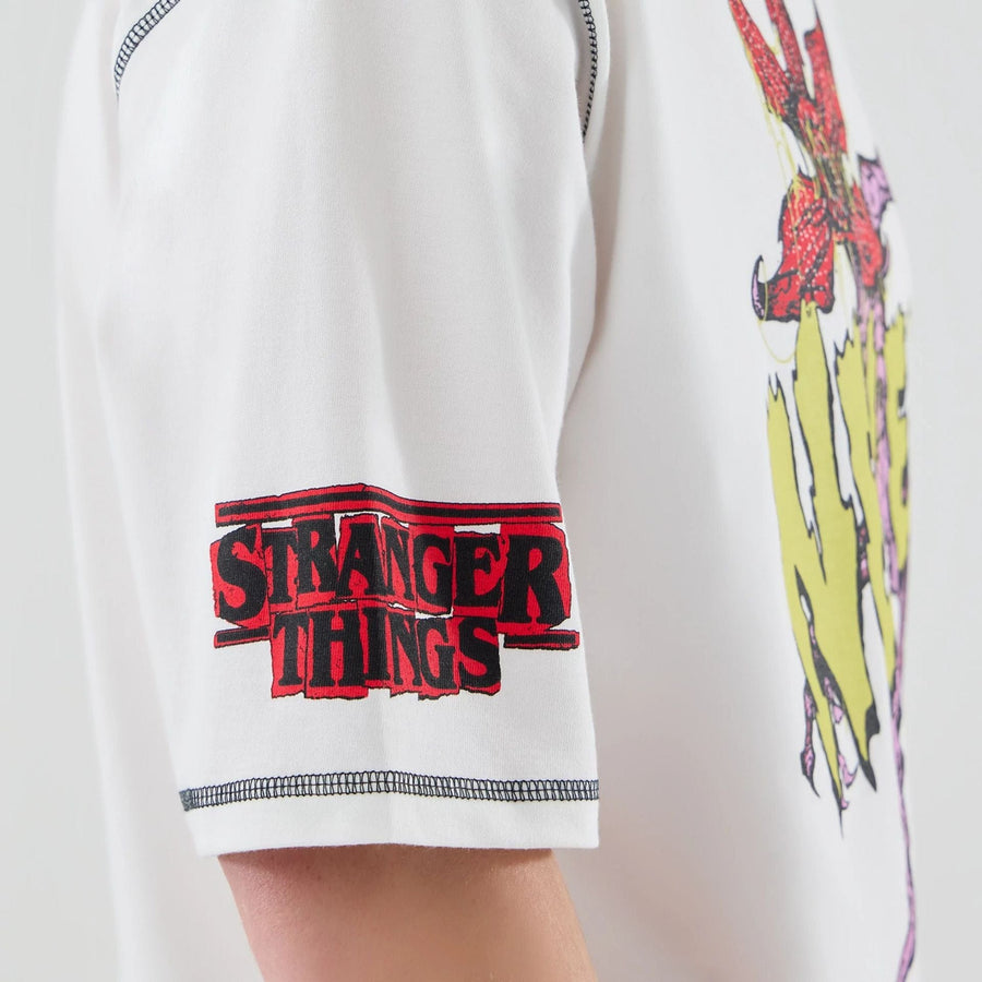 The Male model is wearing Stranger Things White Oversized T-Shirt  4