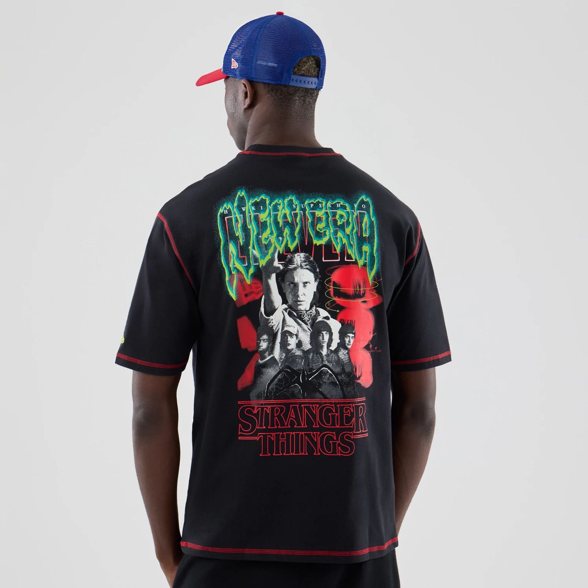The Male model is wearing Stranger Things Black Oversized T-Shirt  2