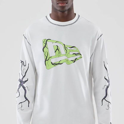 The Male model is wearing Stranger Things White Oversized Long Sleeve T-Shirt  3