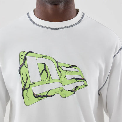 The Male model is wearing Stranger Things White Oversized Long Sleeve T-Shirt  7