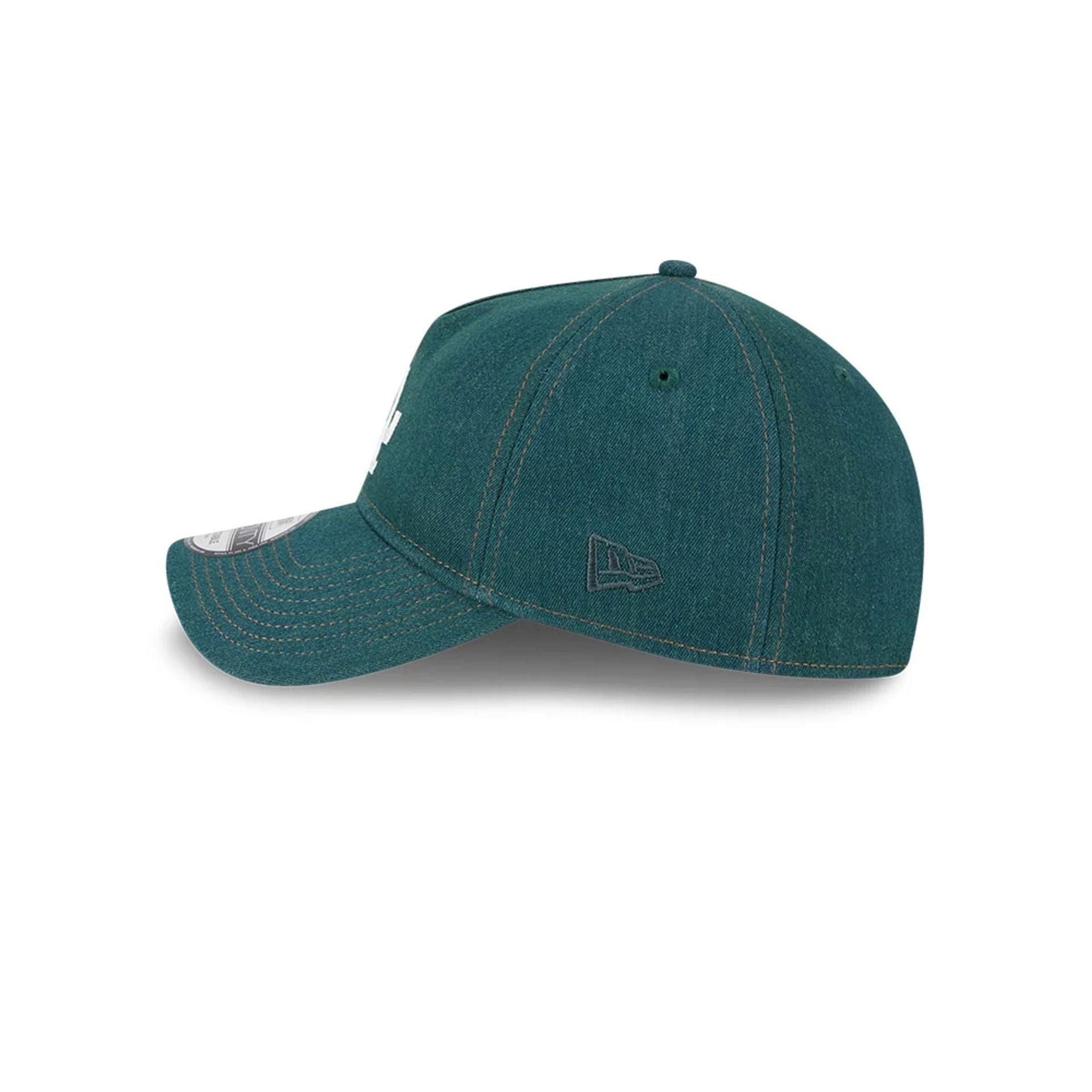 Pictured is this MLB Forest Denim LA Dodgers 9TWENTY A-Frame Adjustable cap in green. 4