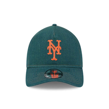 Pictured is this MLB Forest Denim New York Mets 9TWENTY A-Frame Adjustable cap in green. 2