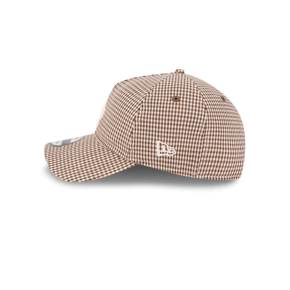 Pictured is this MLB Check LA Dodgers 9TWENTY A-Frame cap in open brown. 5