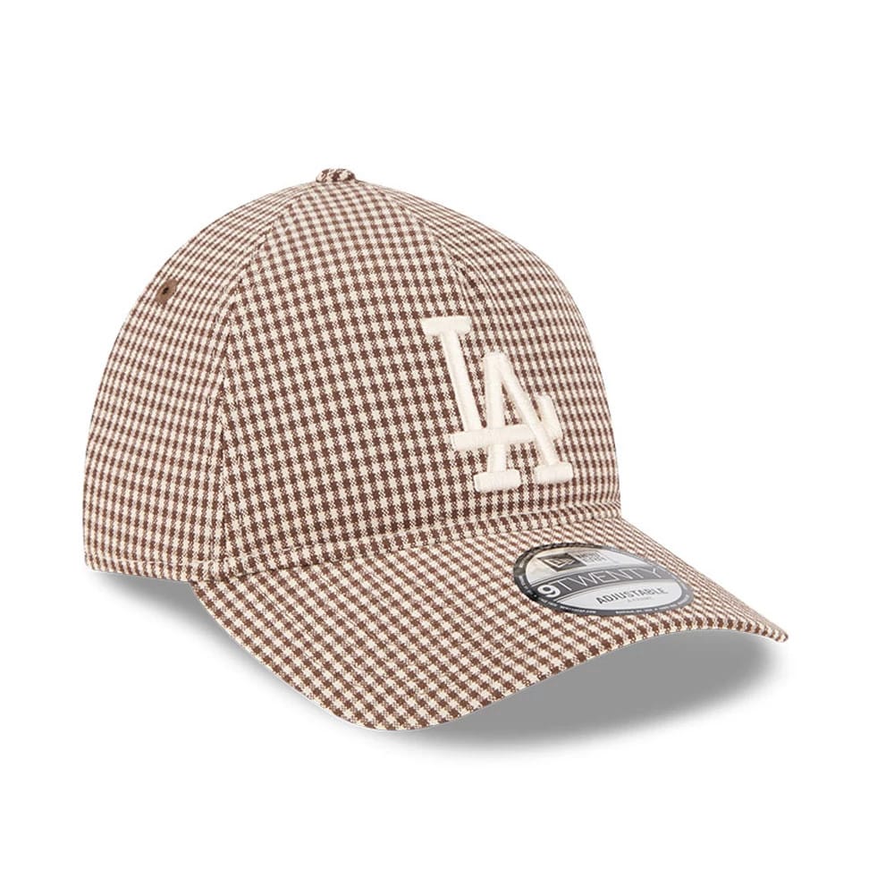 Pictured is this MLB Check LA Dodgers 9TWENTY A-Frame cap in open brown. 4