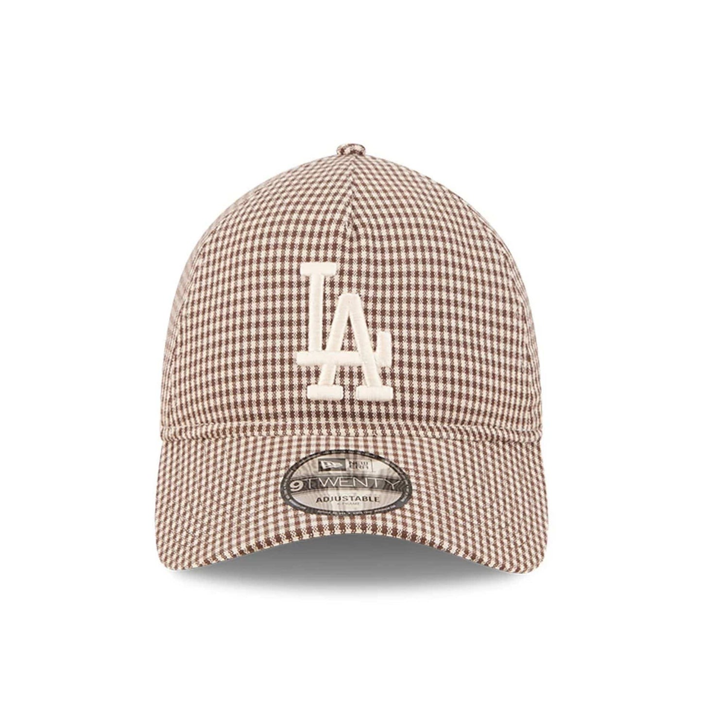 Pictured is this MLB Check LA Dodgers 9TWENTY A-Frame cap in open brown. 3