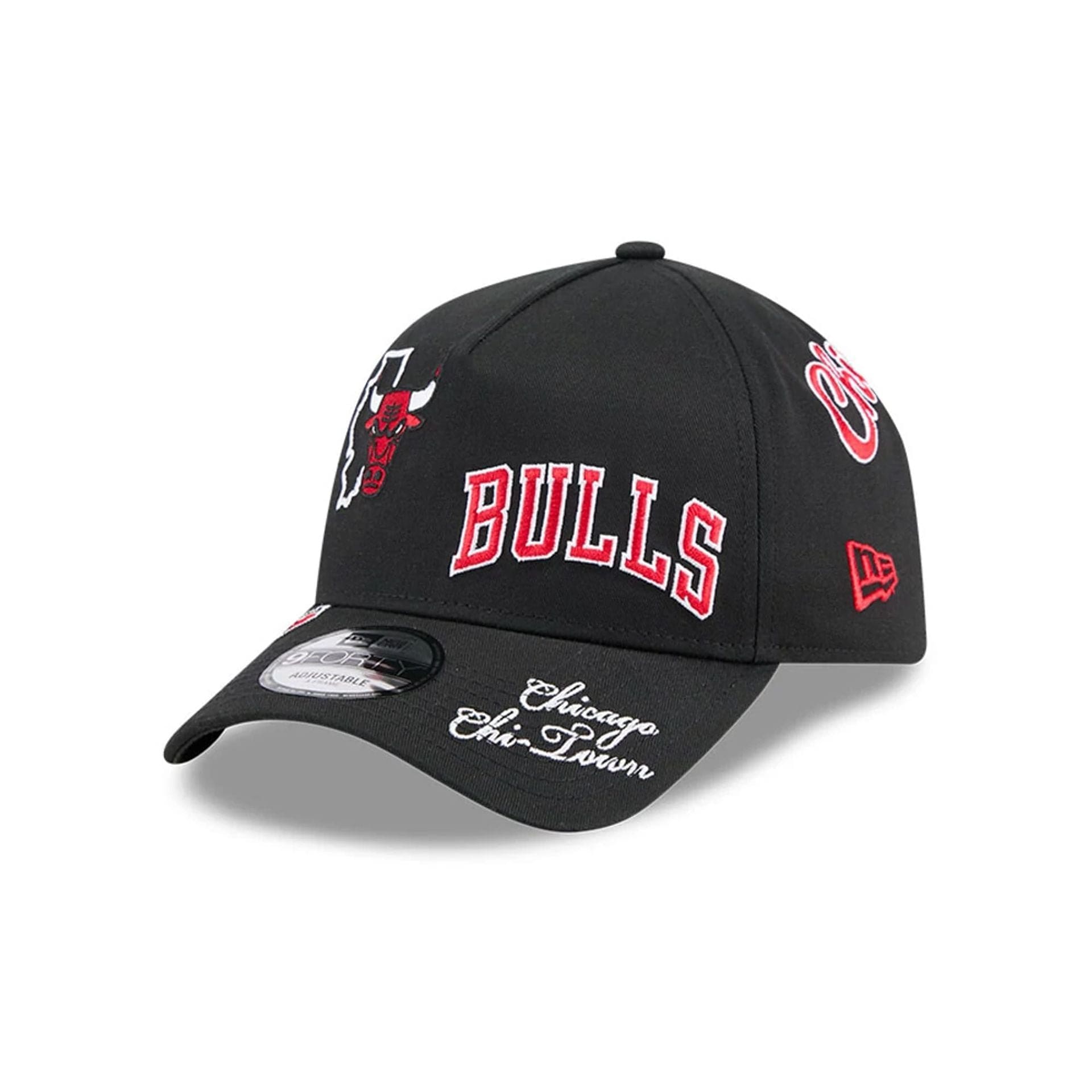 Pictured is this NBA All Over Chicago Bulls 9FORTY A-Frame cap in black. 1