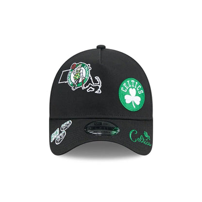 Pictured is this NBA All Over Boston Celtics 9FORTY A-Frame cap in black. 2