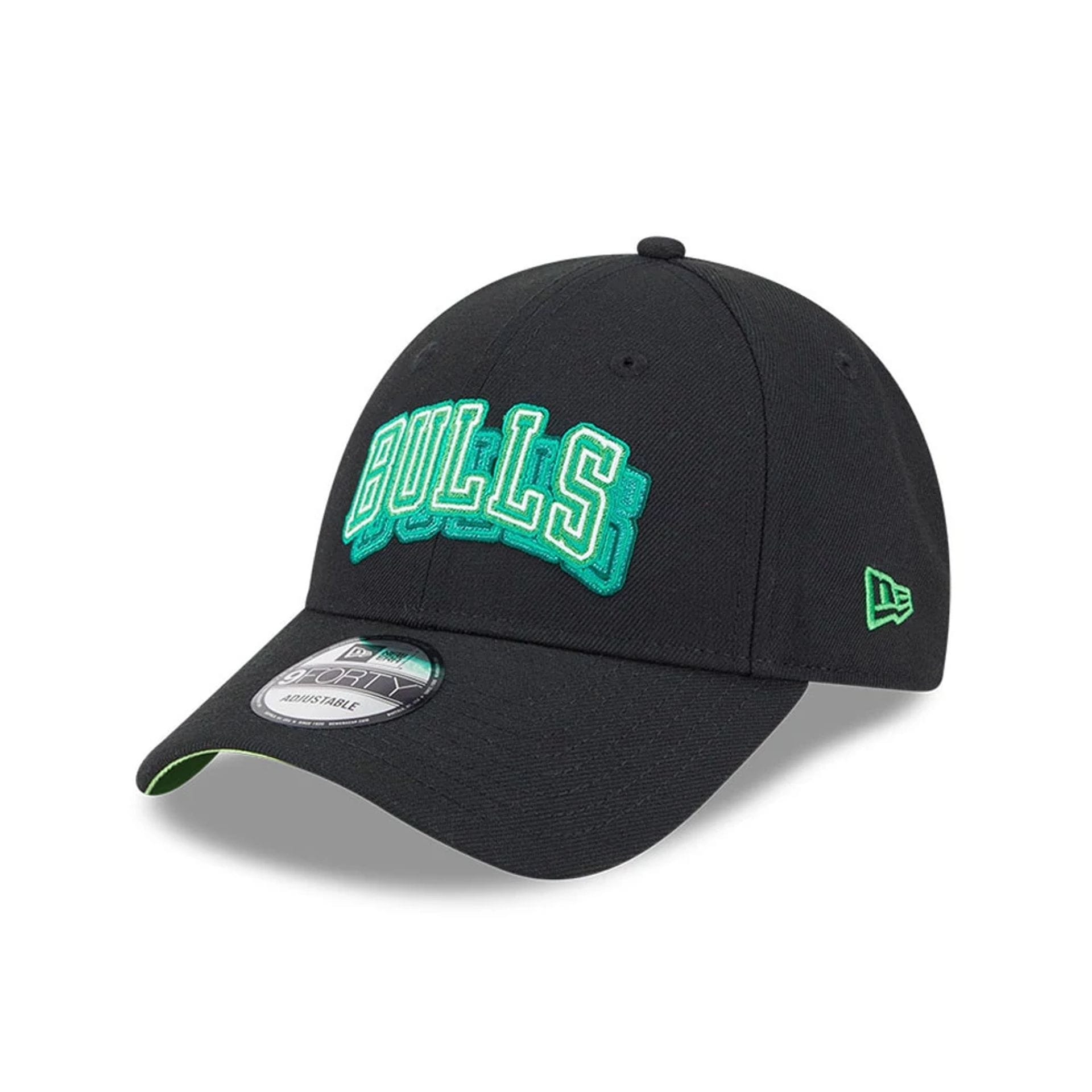 Pictured is this NBA Neon Chicago Bulls 9FORTY Adjustable cap in black. 4