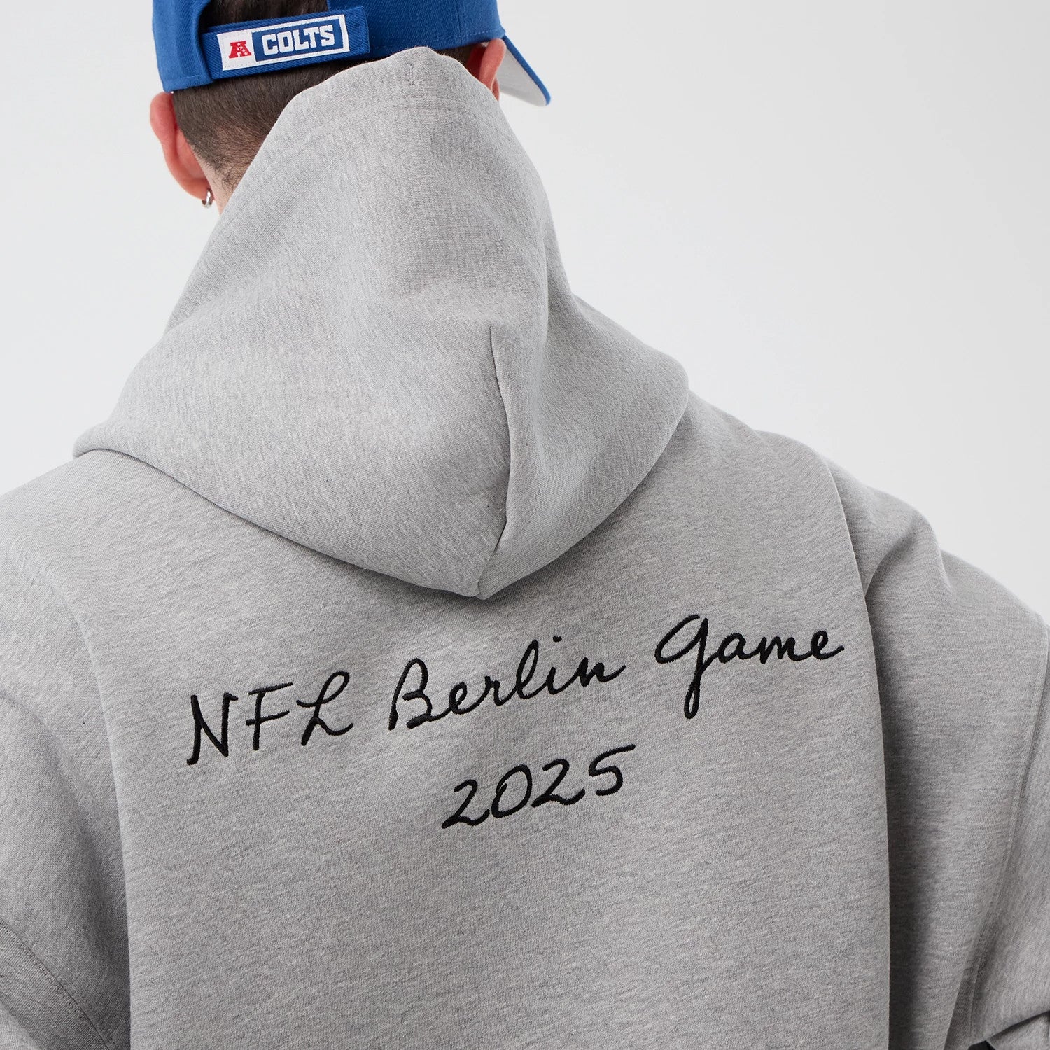 The Male model is wearing Indianapolis Colts NFL International Series Games Grey Pullover Hoodie 6