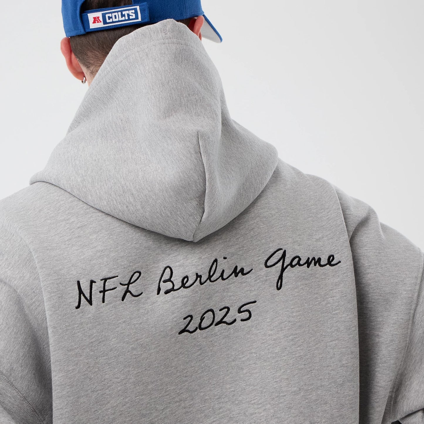 The Male model is wearing Indianapolis Colts NFL International Series Games Grey Pullover Hoodie 6