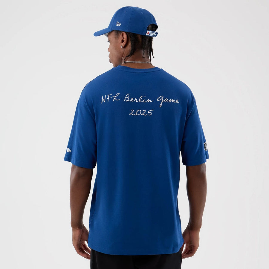The Male model is wearing Indianapolis Colts NFL International Series Games Blue Oversized T-Shirt  2