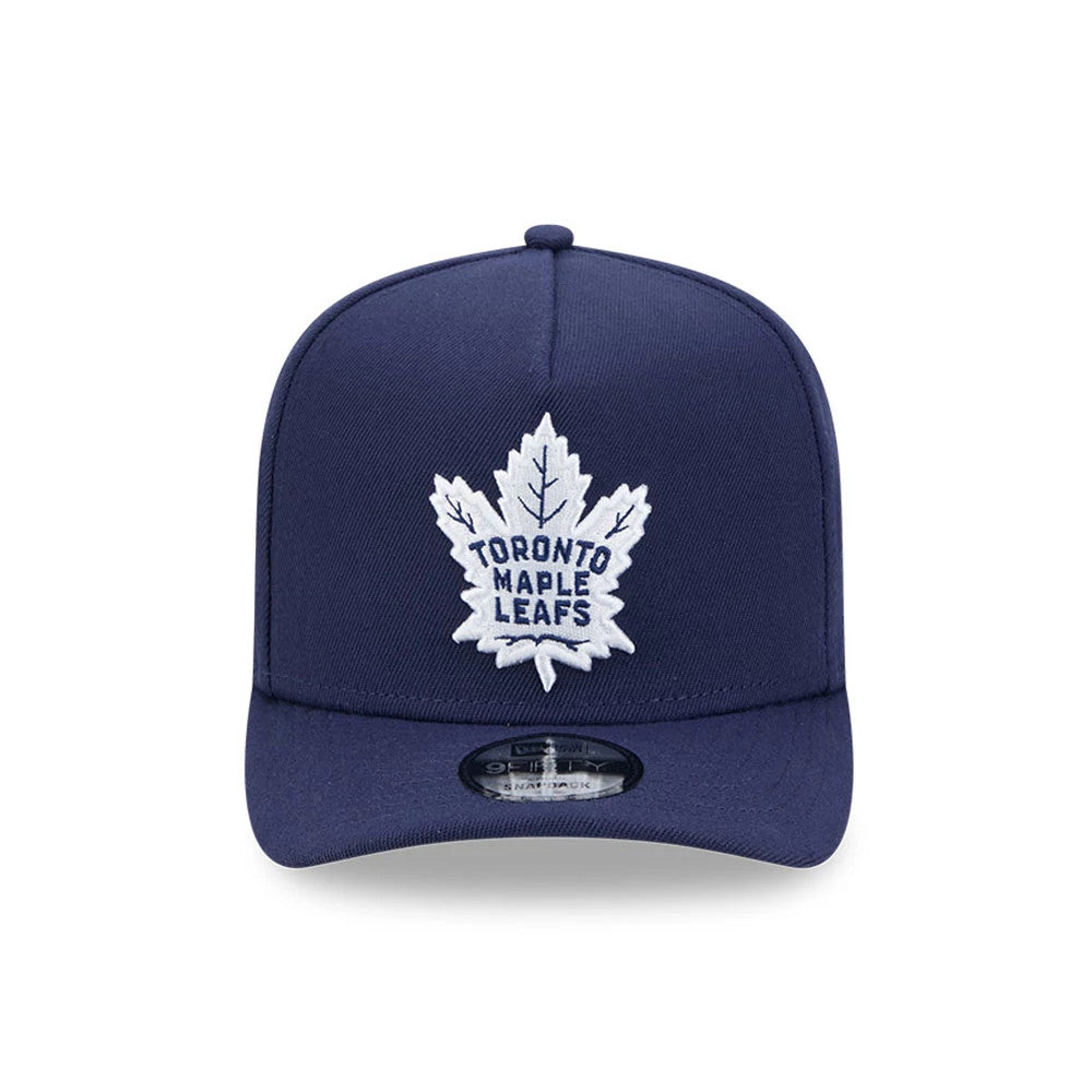 Pictured is this NHL Evergreen Toronto Maple Leafs 9FIFTY A-Frame Snapback cap in navy. 3