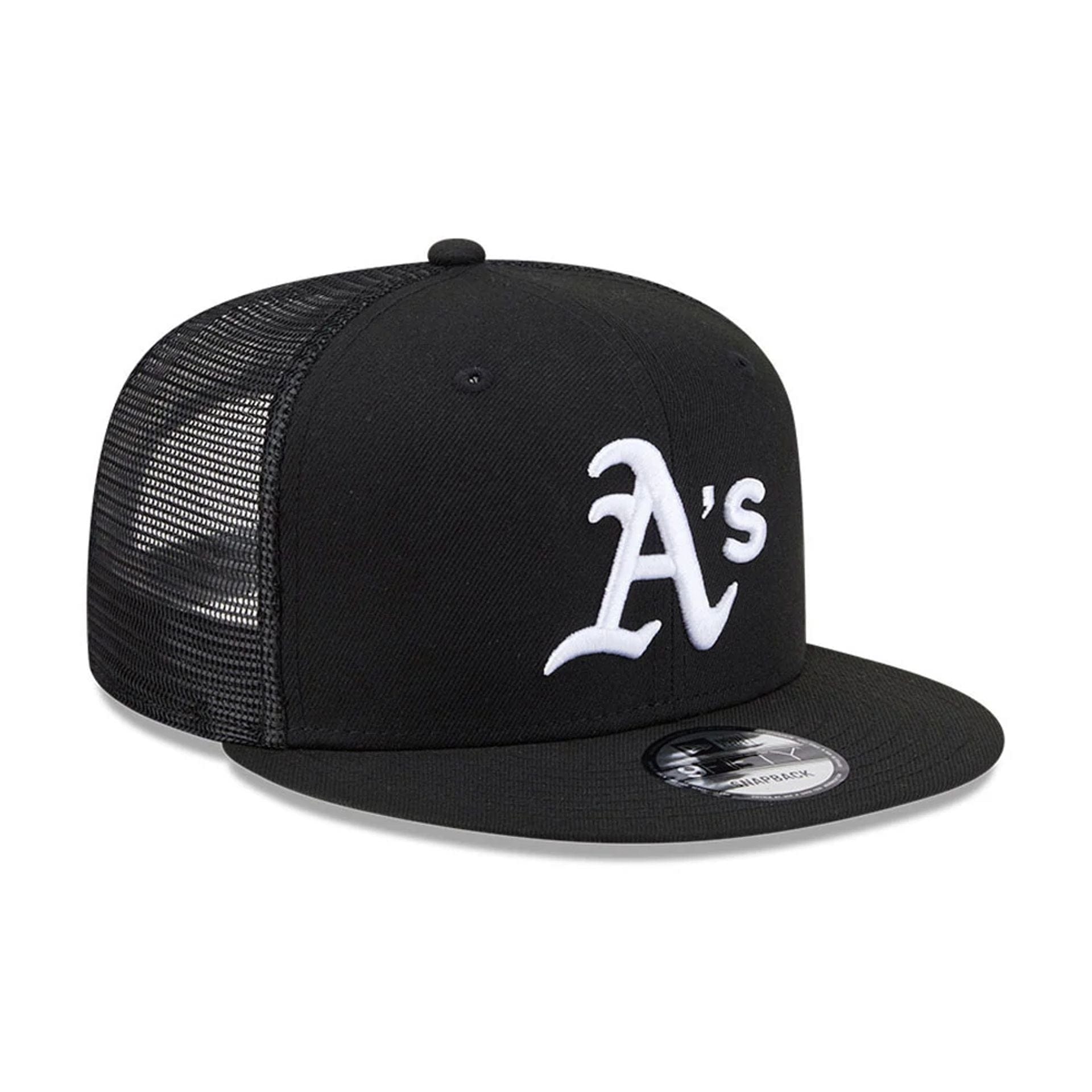 Pictured is this MLB Evergreen Athletics 9FIFTY Trucker cap in black. 4