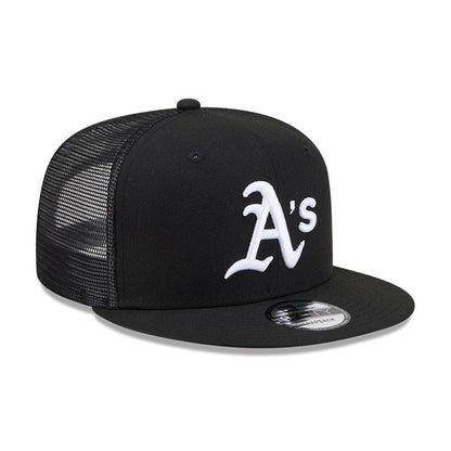 Pictured is this MLB Evergreen Athletics 9FIFTY Trucker cap in black. 4