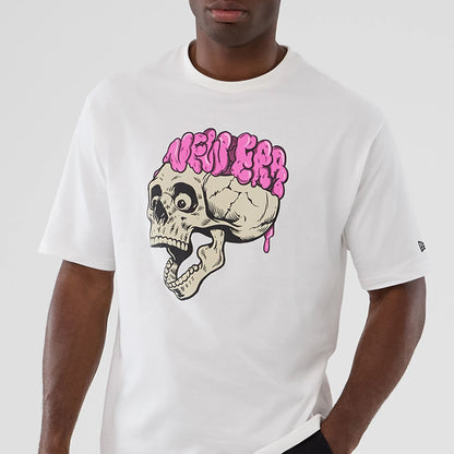 The Male model is wearing  New Era Halloween Skull Graphic White Oversized T-Shirt 6