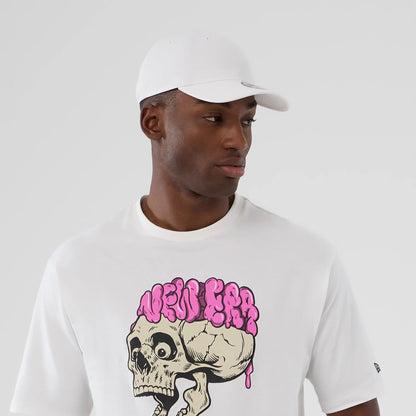 The Male model is wearing  New Era Halloween Skull Graphic White Oversized T-Shirt 5