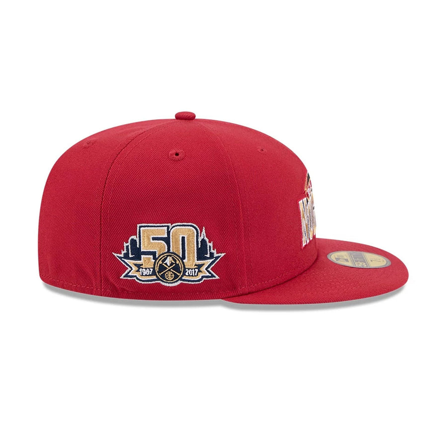 Pictured is this NBA Hardwood Classic Denver Nuggets 59FIFTY Fitted cap in dark red. 5