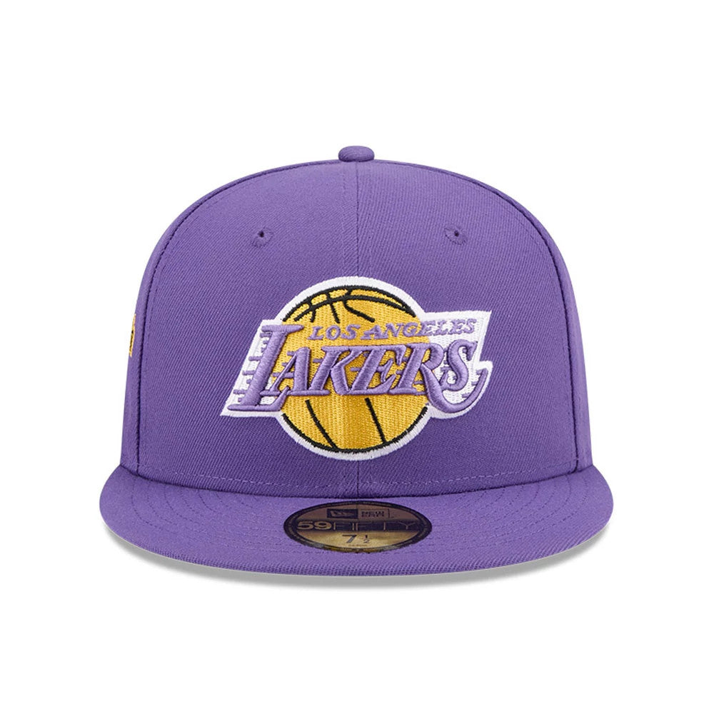 Pictured is this NBA Hardwood Classic 50th Anniversary LA Lakers 59FIFTY Fitted cap in purple. 3