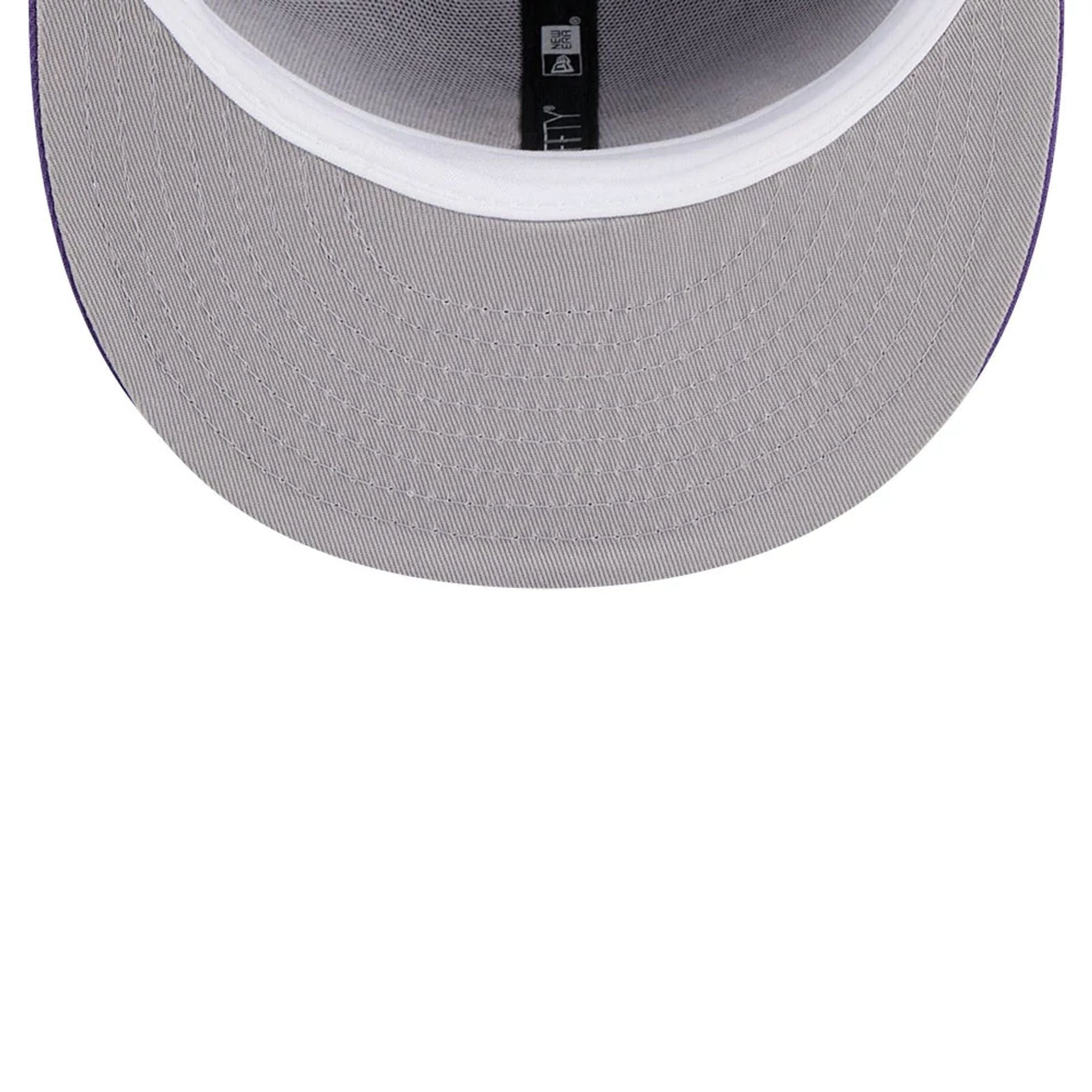 Pictured is this NBA Hardwood Classic LA Lakers 59FIFTY Fitted cap in purple. 2