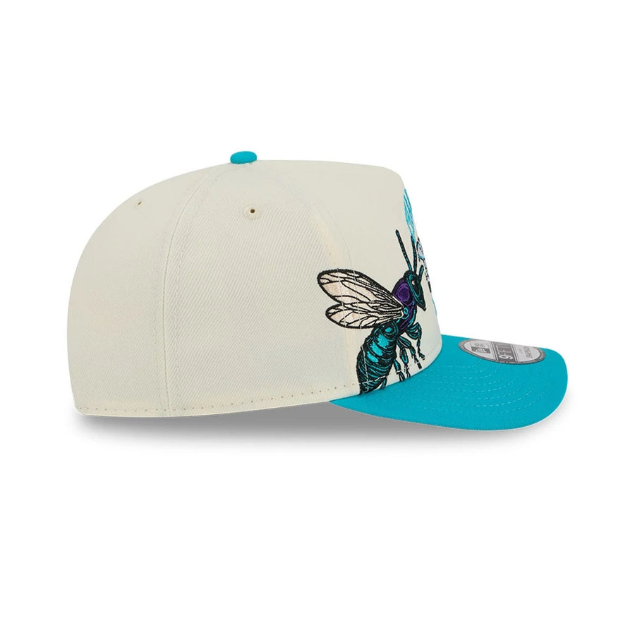 Pictured is this NBA Hardwood Classic Charlotte Hornets 9FIFTY A-Frame Snapback cap in turquoise. 5