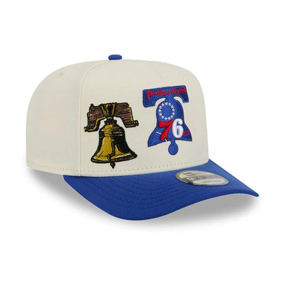 Pictured is this NBA Hardwood Classic Philadelphia 76ers 9FIFTY A-Frame Snapback cap in blue. 1