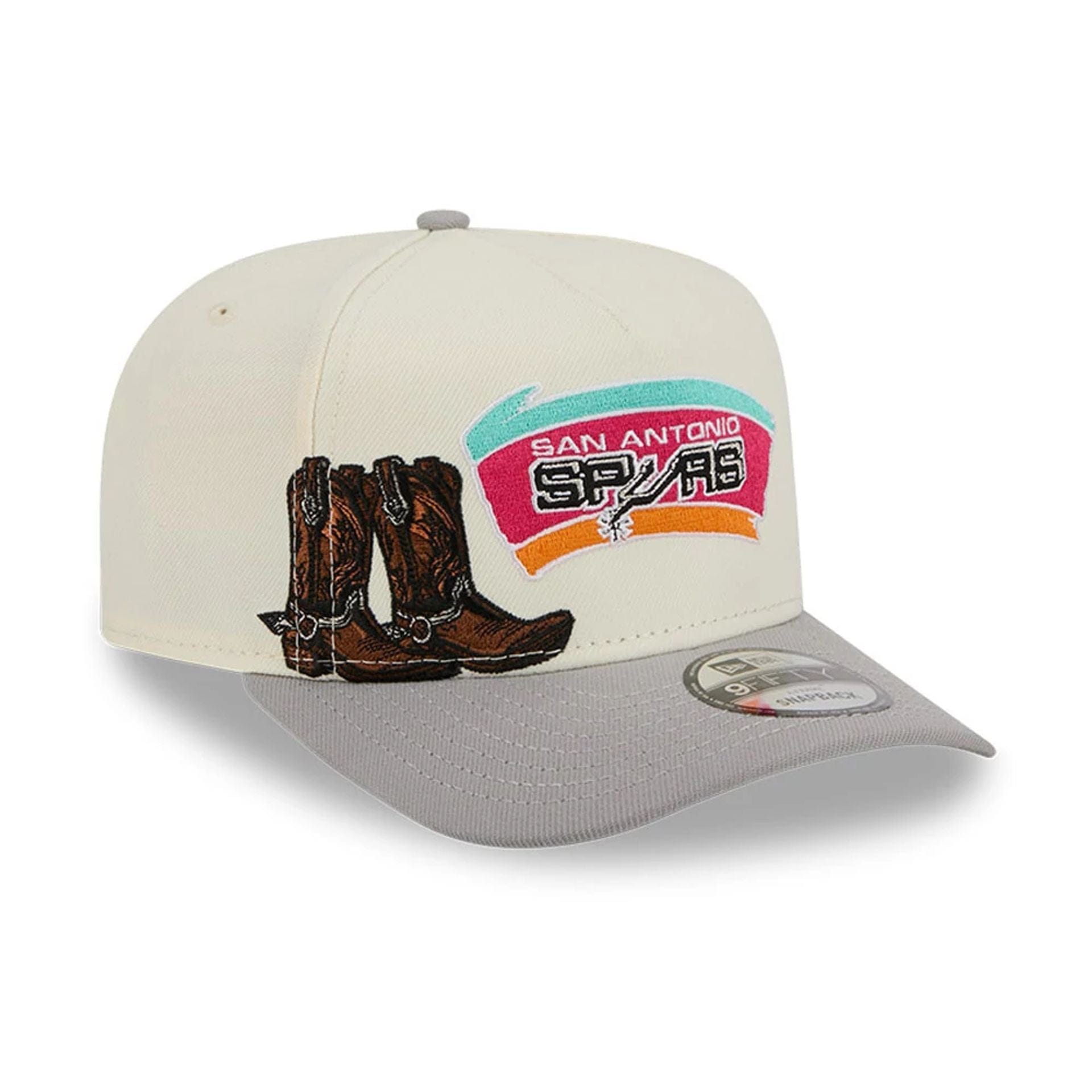 Pictured is this NBA Hardwood Classic San Antonio Spurs 9FIFTY A-Frame Snapback cap in grey. 1