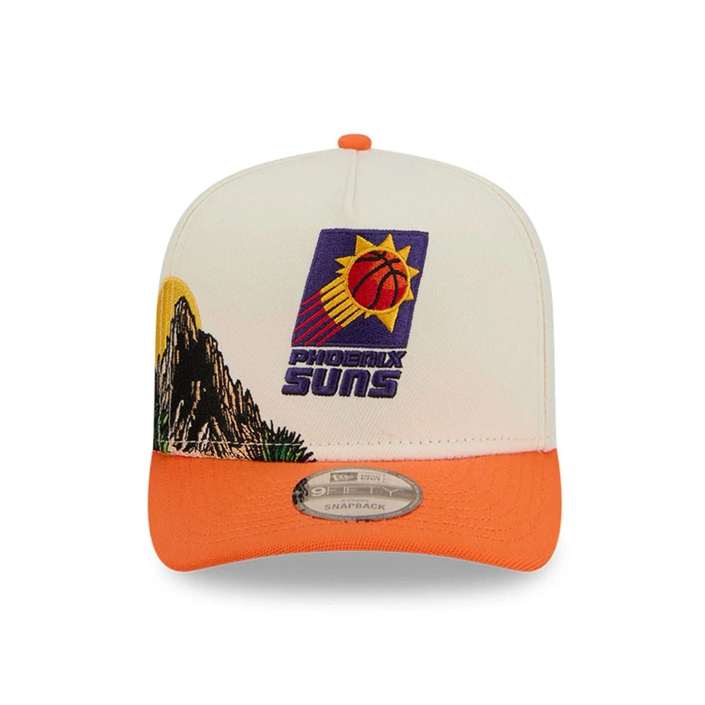 Pictured is this NBA Hardwood Classic Phoenix Suns 9FIFTY A-Frame Snapback cap in orange. 3