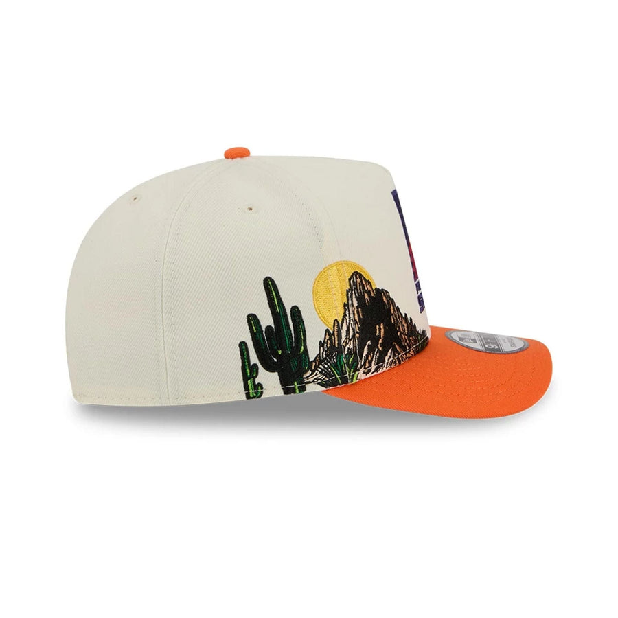 Pictured is this NBA Hardwood Classic Phoenix Suns 9FIFTY A-Frame Snapback cap in orange. 5
