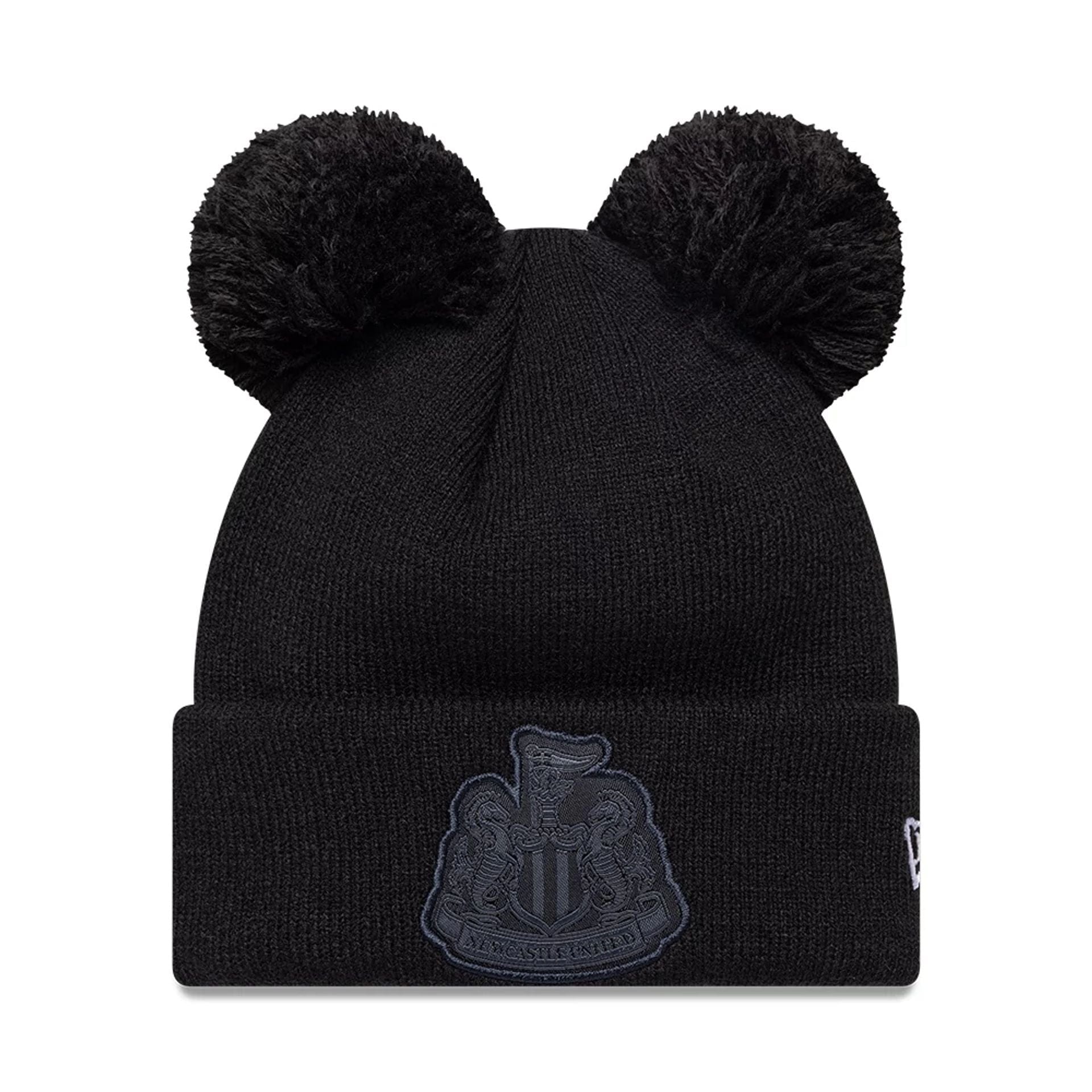 This is a Newcastle United FC Youth Tonal Black Double Pom knit Beanie Hat 1