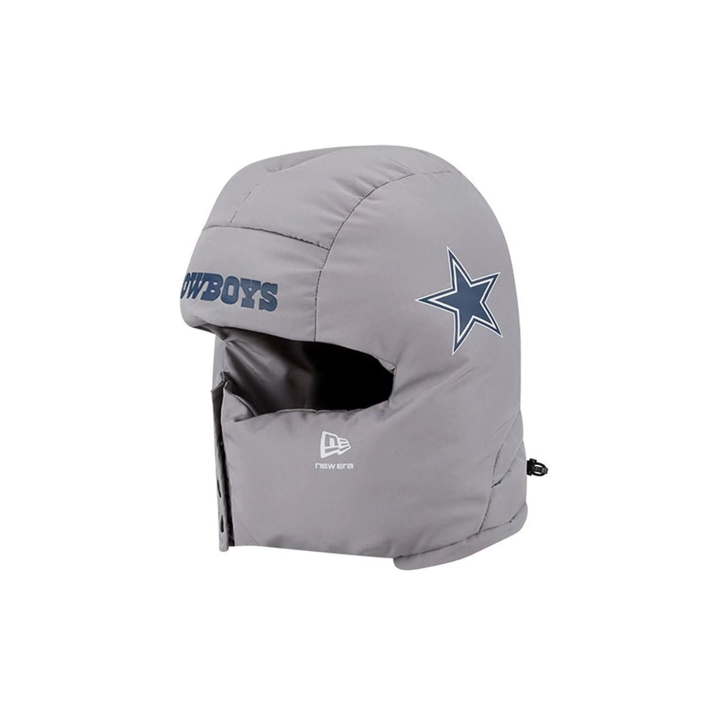 Pictured is this NFL Puffer Helmet Dallas Cowboys Trapper hat in Grey. 1