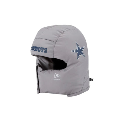 Pictured is this NFL Puffer Helmet Dallas Cowboys Trapper hat in Grey. 1