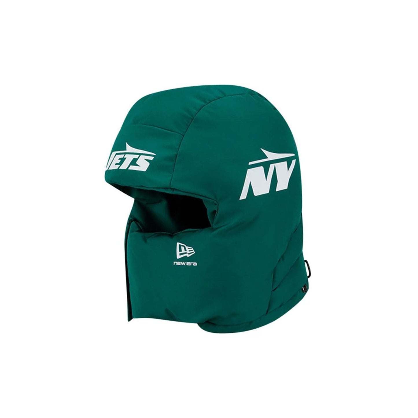 Pictured is this NFL Puffer Helmet New York Jets Trapper hat in green. 1