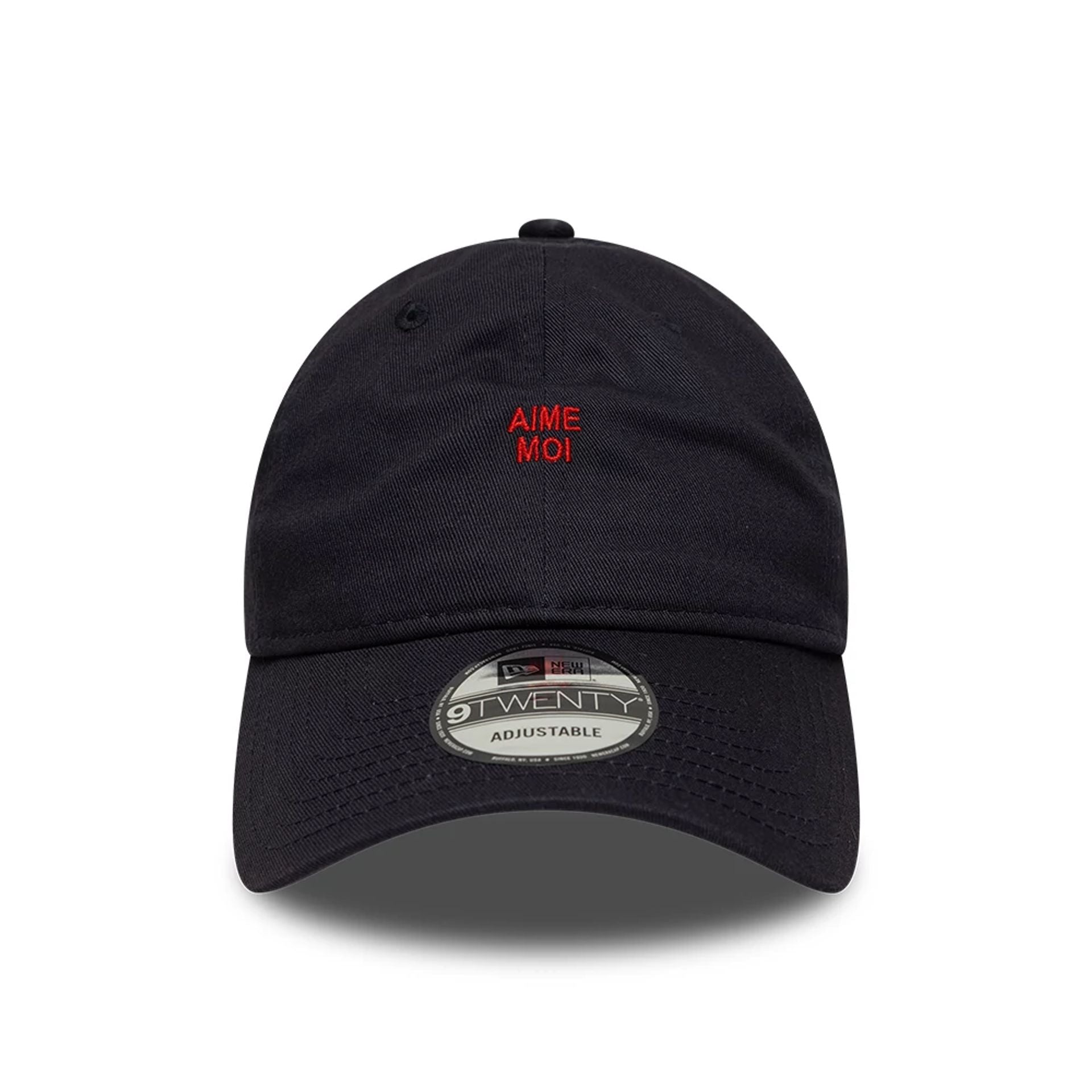 This is a  New Era Slogan Aime Moi Navy 9TWENTY Adjustable Cap 2