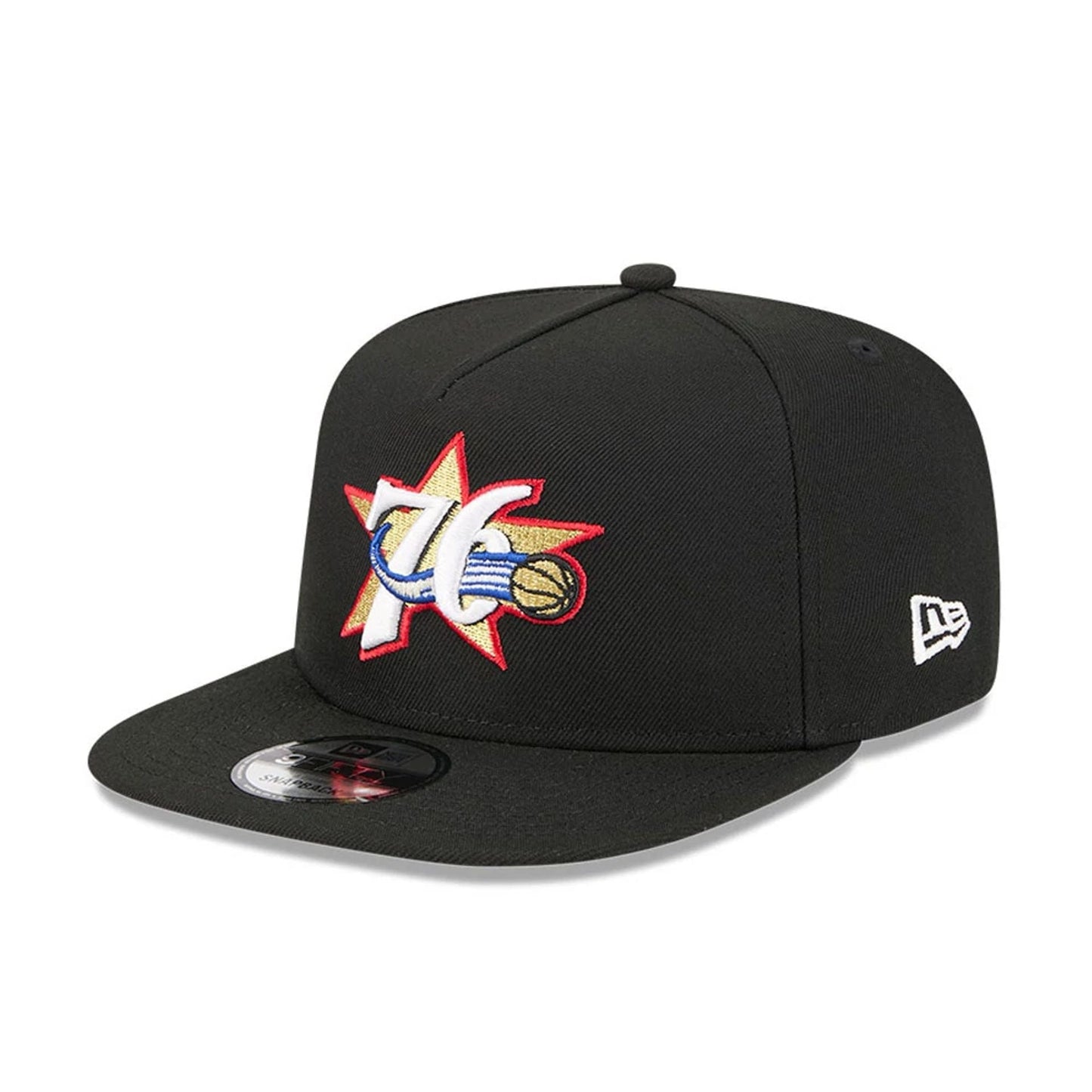Pictured is this NBA Classic Philadelphia 76ers 9FIFTY A-Frame Snapback Adjustable cap in black. 5
