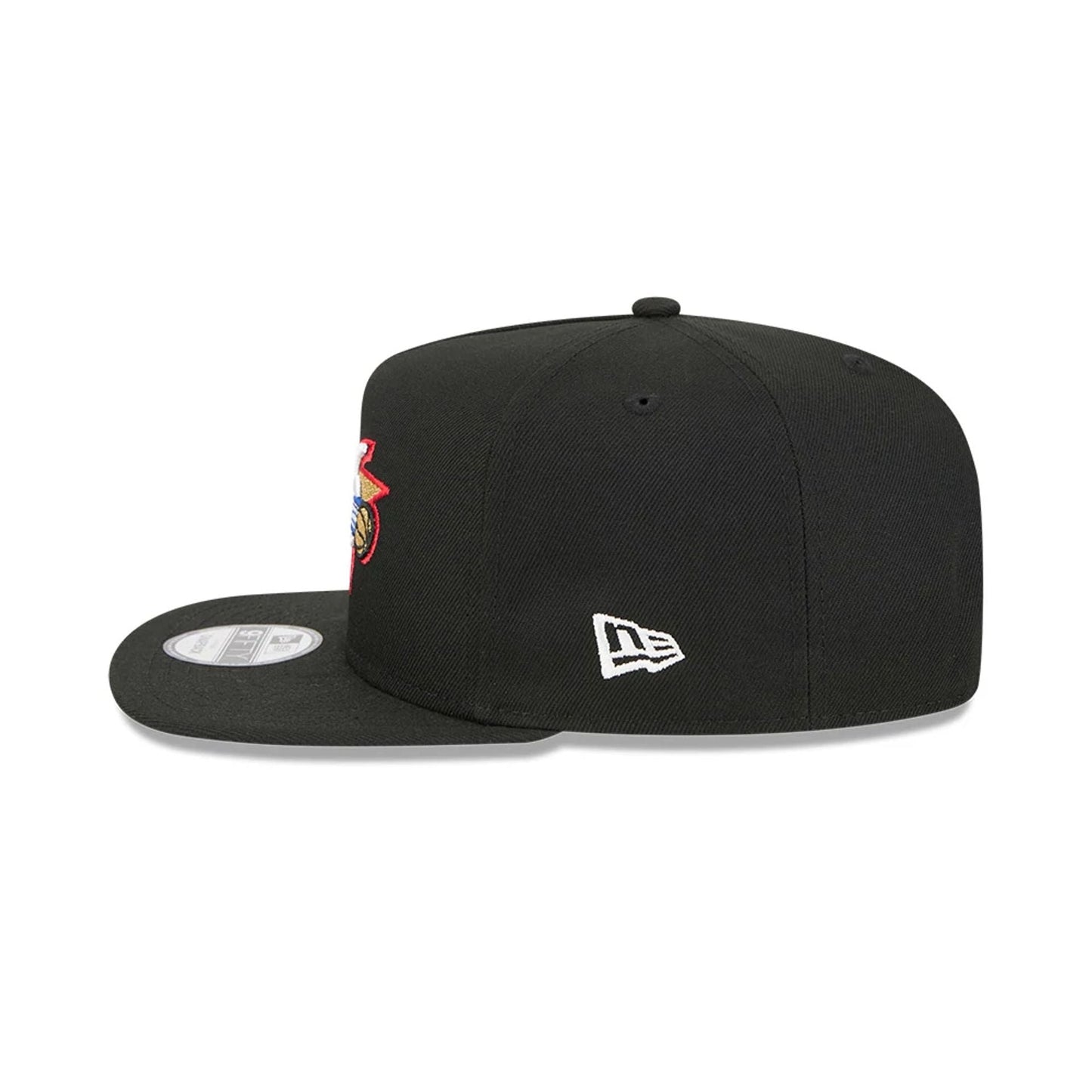 Pictured is this NBA Classic Philadelphia 76ers 9FIFTY A-Frame Snapback Adjustable cap in black. 7