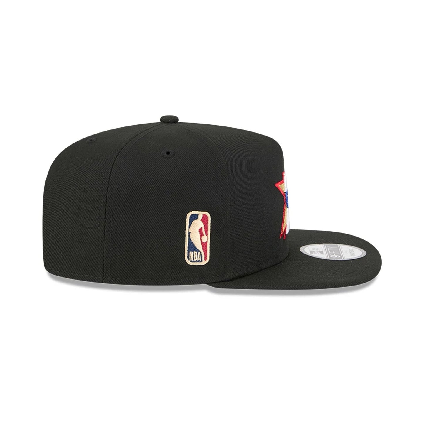 Pictured is this NBA Classic Philadelphia 76ers 9FIFTY A-Frame Snapback Adjustable cap in black. 6