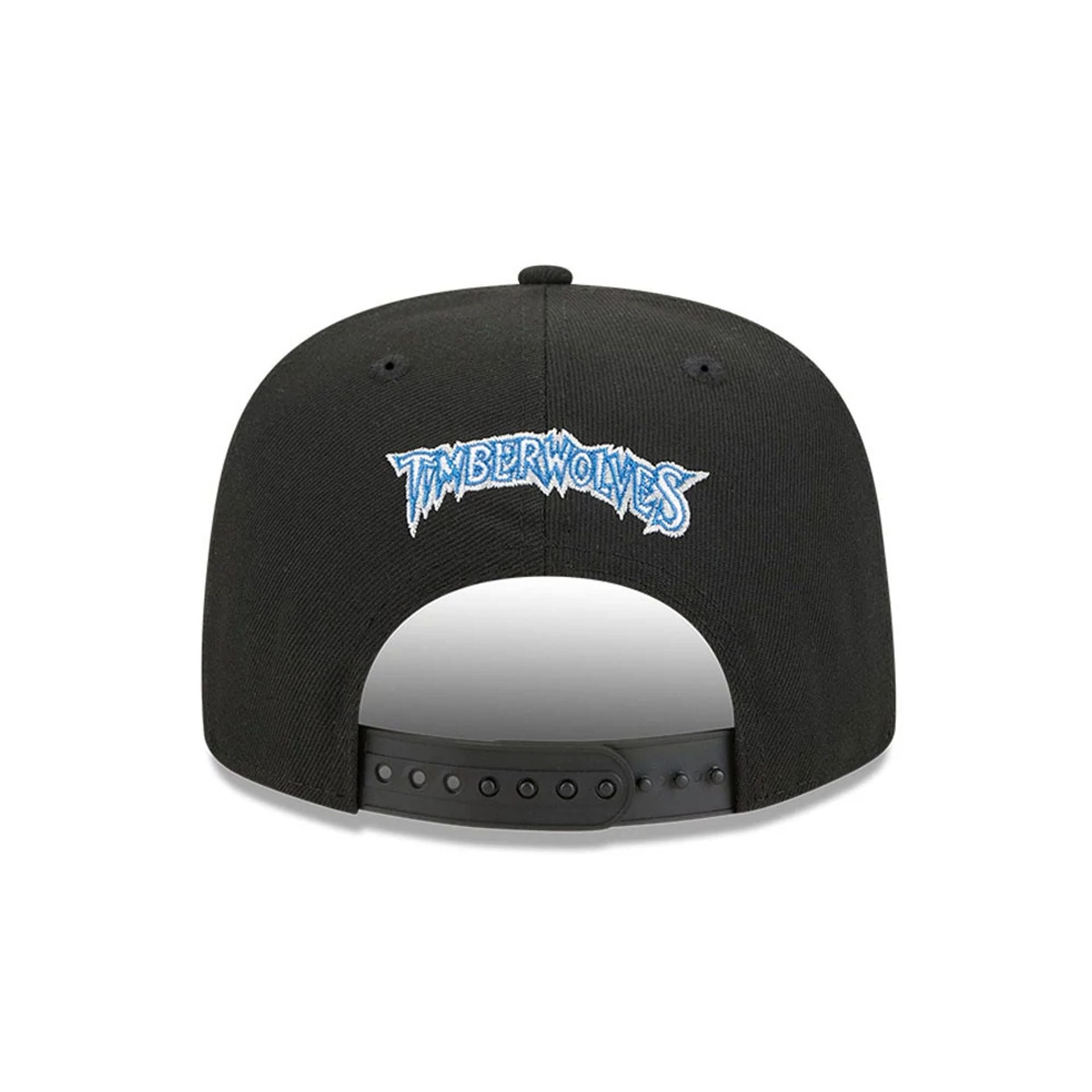 Pictured is this NBA Classic Minnesota Timberwolves 9FIFTY A-Frame Snapback Adjustable cap in black. 5