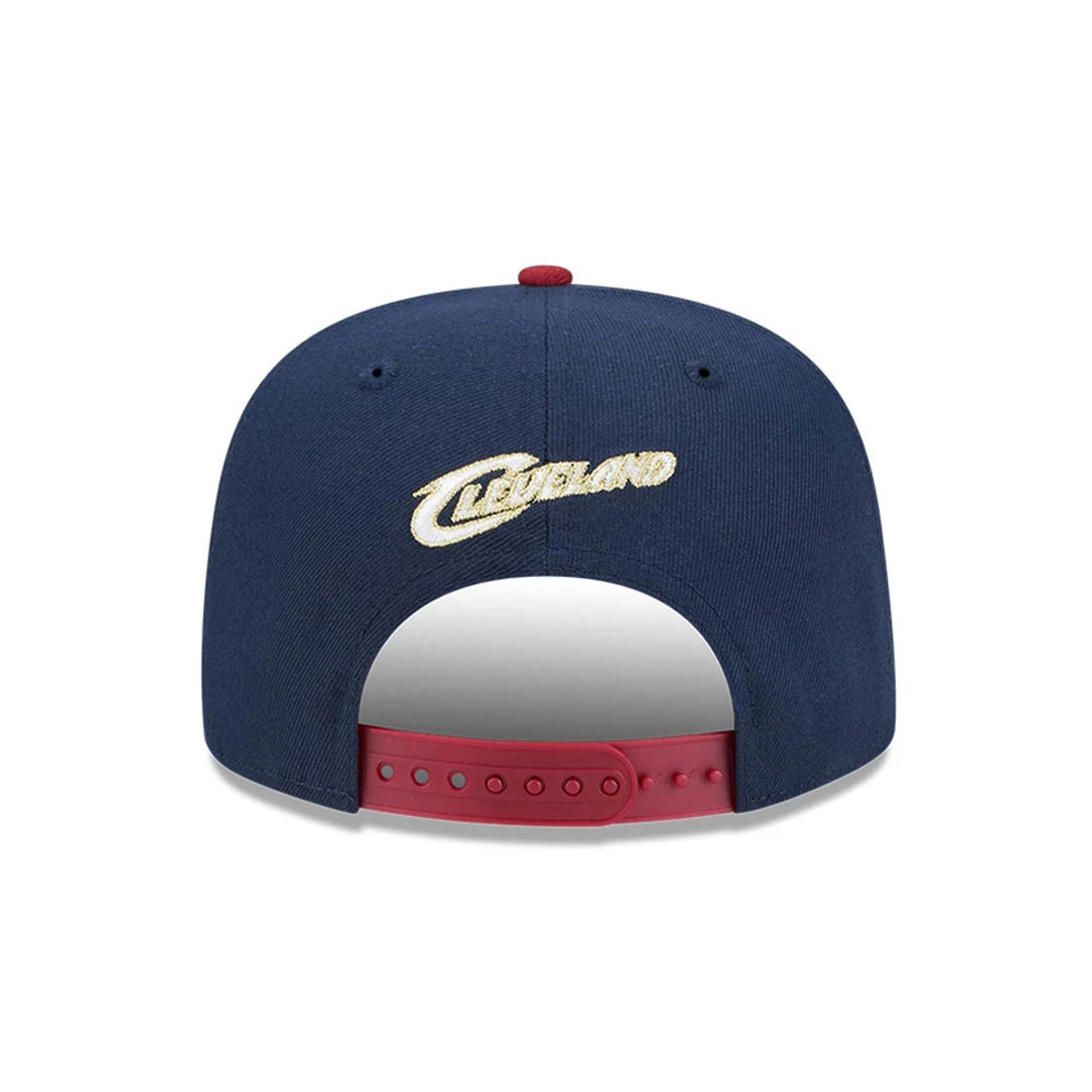 Pictured is this NBA Classic Cleveland Cavaliers 9FIFTY A-Frame Snapback Adjustable cap in dark blue. 3