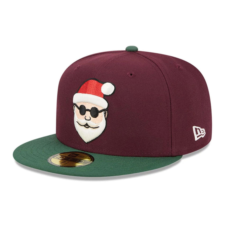 Pictured is this New Era Holiday Essentials 59FIFTY Fitted cap in dark red. 1