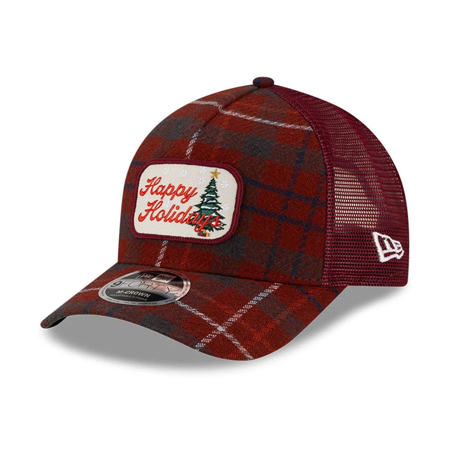 Pictured is this New Era Holiday Essentials 9FORTY M-Crown A-Frame cap in open red. 1