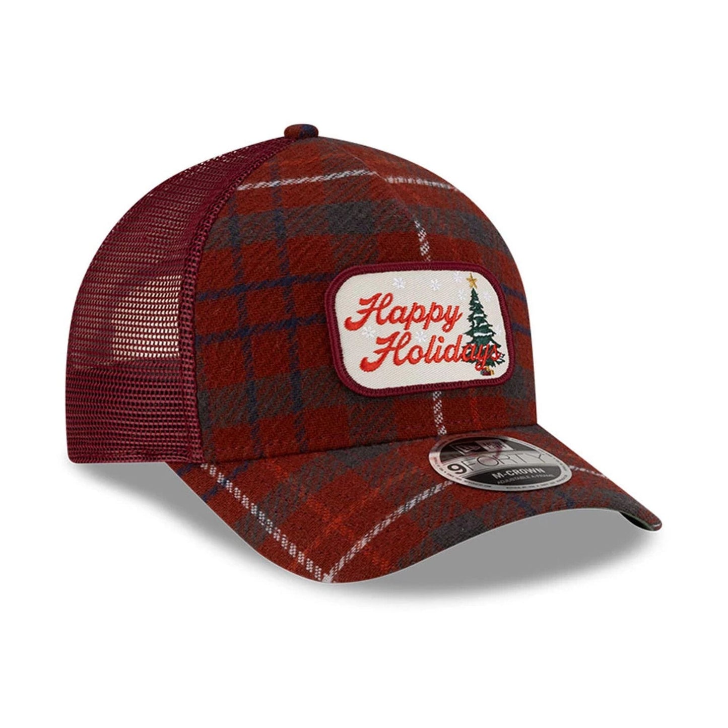 Pictured is this New Era Holiday Essentials 9FORTY M-Crown A-Frame cap in open red. 4