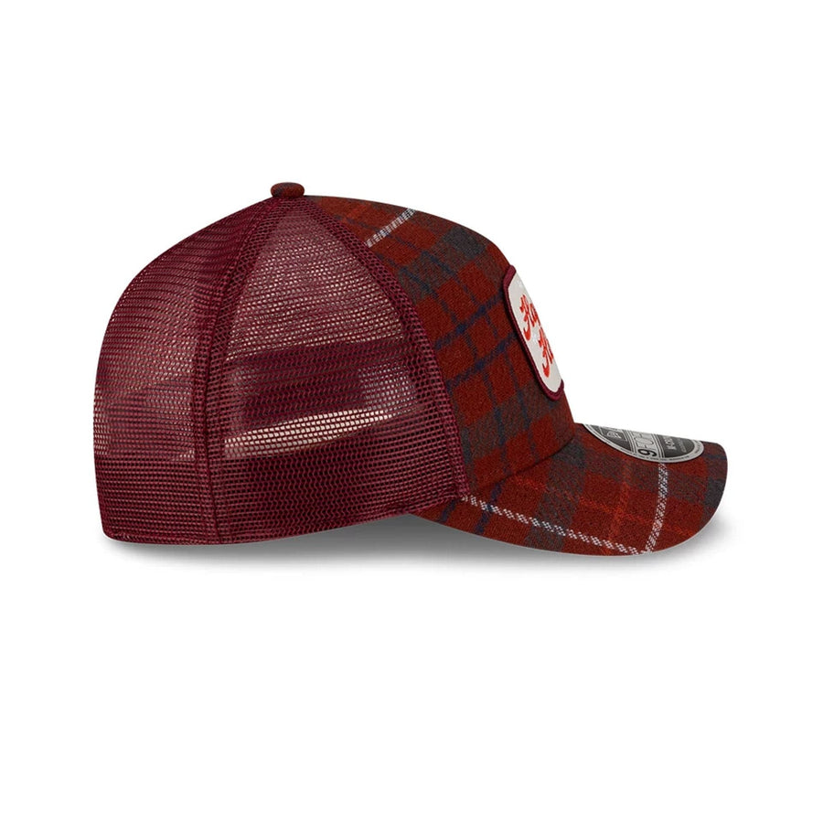 Pictured is this New Era Holiday Essentials 9FORTY M-Crown A-Frame cap in open red. 7