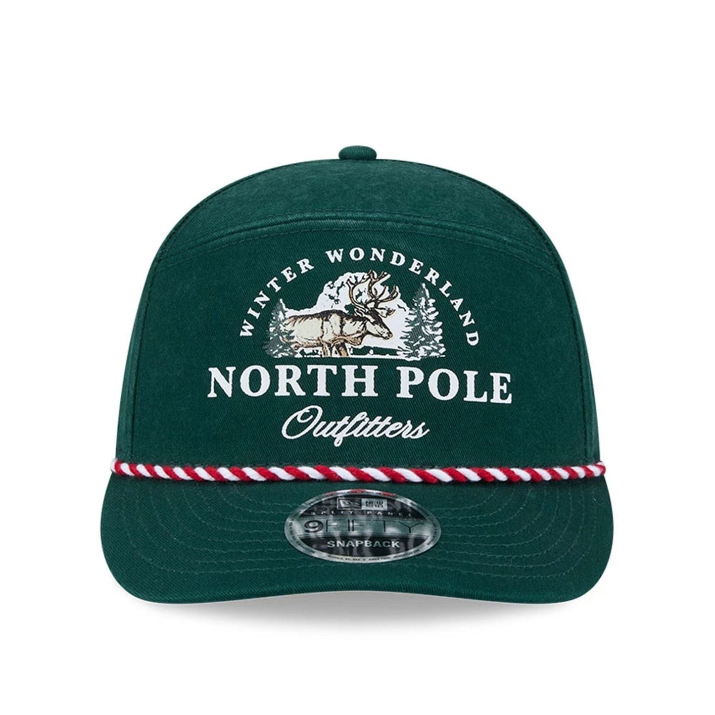 Pictured is this New Era Holiday Essentials 9FIFTY Split Panel Snapback cap in dark green. 3