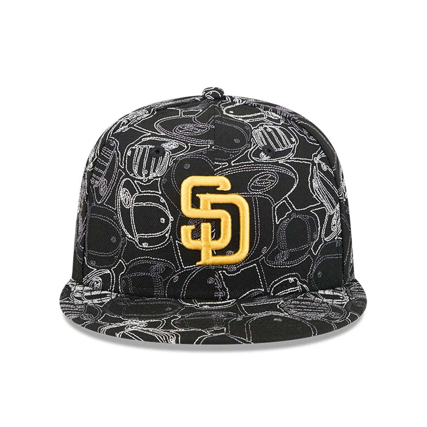Pictured is this MLB Cap Scramble San Diego Padres 59FIFTY Fitted cap in black. 3