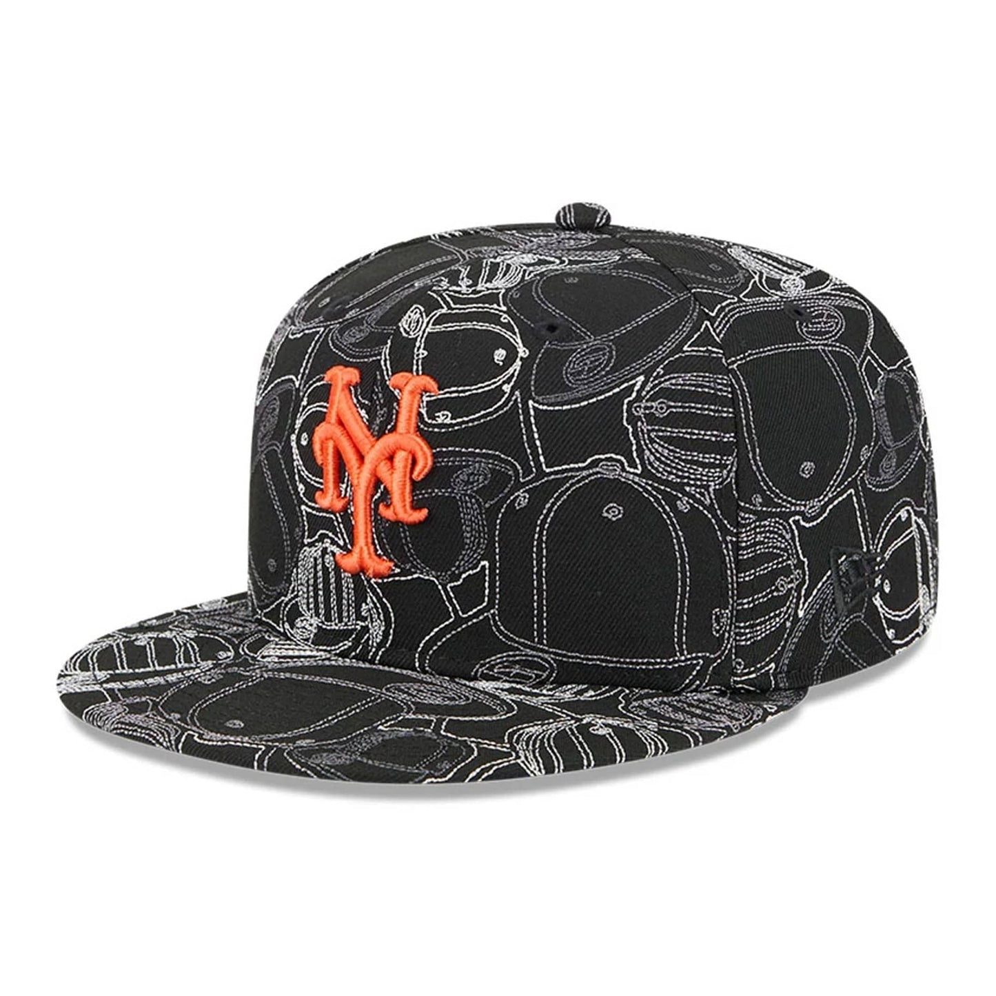 Pictured is this MLB Cap Scramble New York Mets 59FIFTY Fitted cap in black. 1